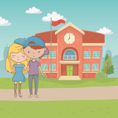 Genç çocuk ve kız karikatür tasarım