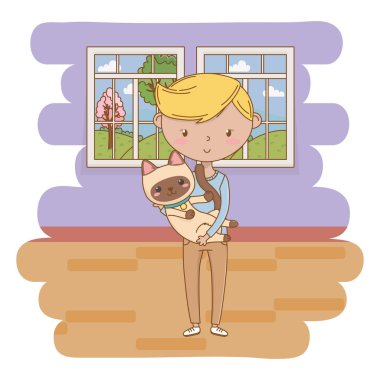 Kedi karikatür tasarımı ile çocuk