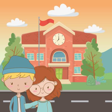 Genç çocuk ve kız karikatür tasarım