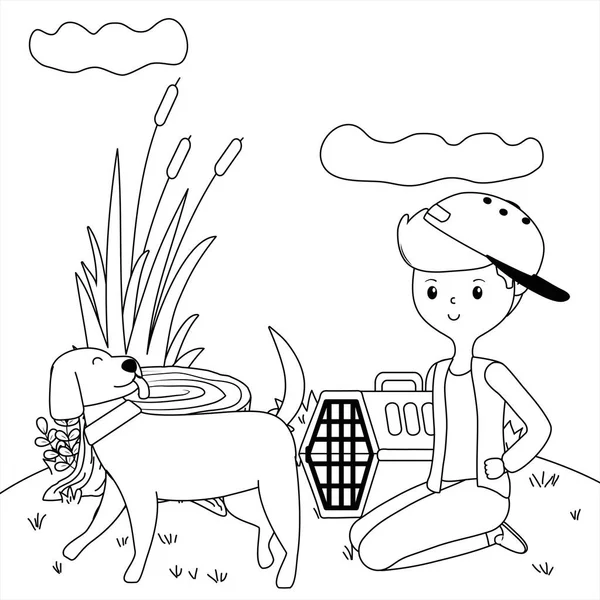 Niño con diseño de dibujos animados para perros — Vector de stock