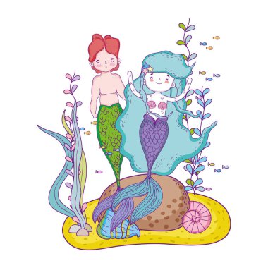 Çift Mermaids denizaltı sahne
