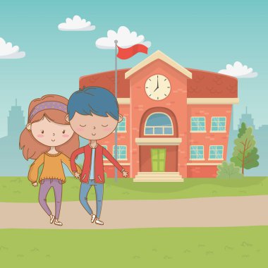 Genç çocuk ve kız karikatür tasarım