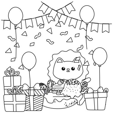 Doğum günü pastası tasarımlı Kawaii aslanı.