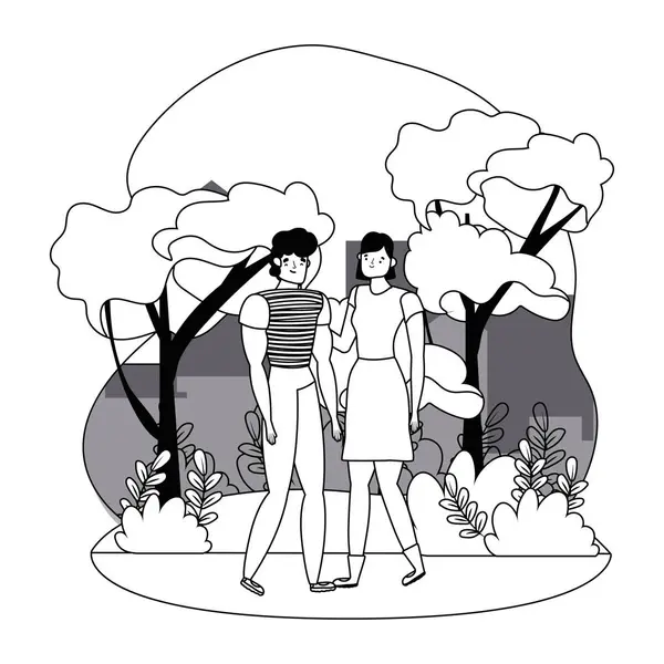 Bir çift kadın ve erkek çizgi film tasarımı vektör çizimi