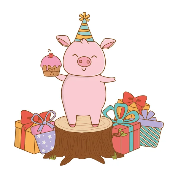 Dessin animé animal avec conception icône Joyeux anniversaire — Image vectorielle