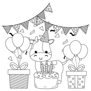 Mutlu Doğum günü simgesi tasarımı ile Cow karikatür