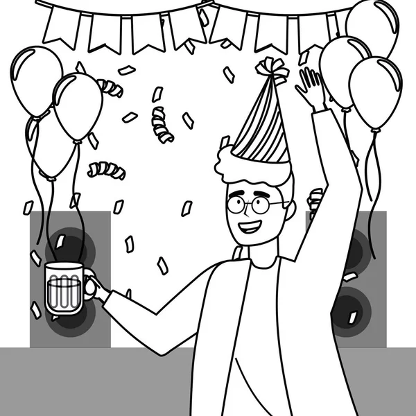 Desenhos animados homem com design chapéu de festa — Vetor de Stock