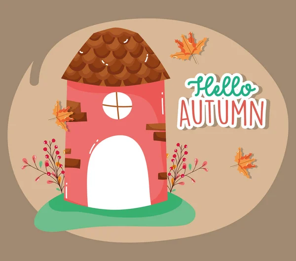 Hello autumn season mill cartoon — Image vectorielle