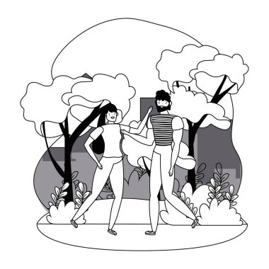 Bir çift kadın ve erkek çizgi film tasarımı vektör çizimi