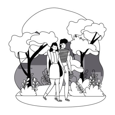 Bir çift kadın ve erkek çizgi film tasarımı vektör çizimi