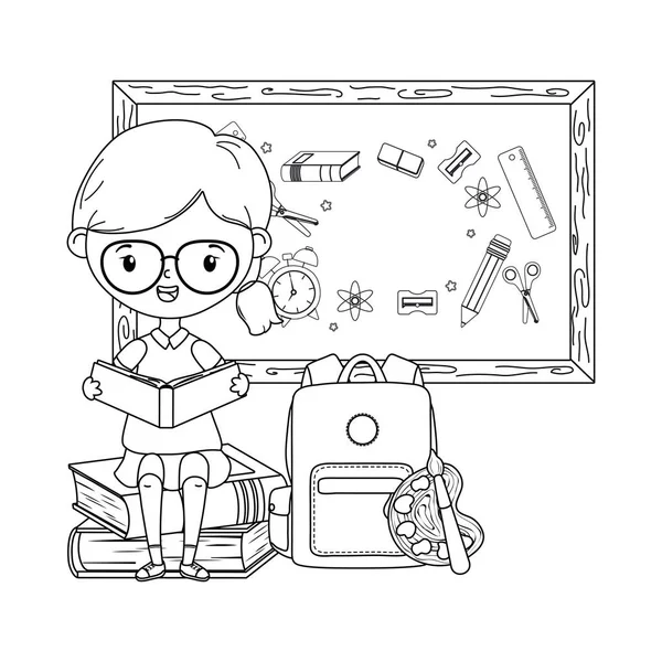 Meisje kind van school en schoolbord ontwerp — Stockvector