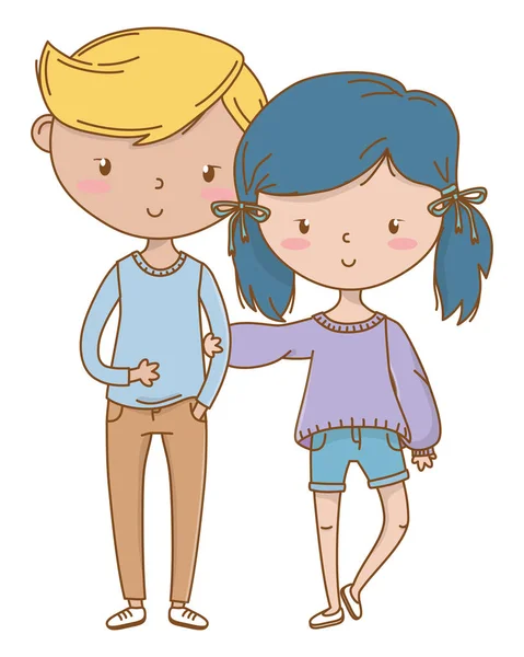 Adolescente niño y niña diseño de dibujos animados — Vector de stock