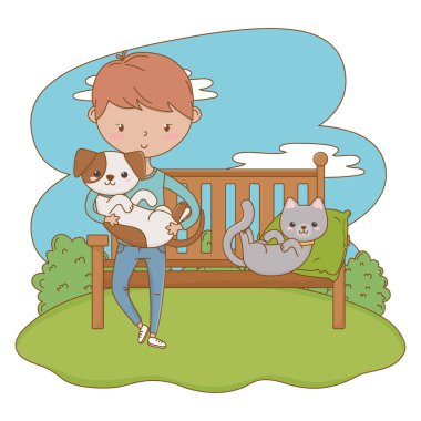 Boy with cat and dog cartoon design