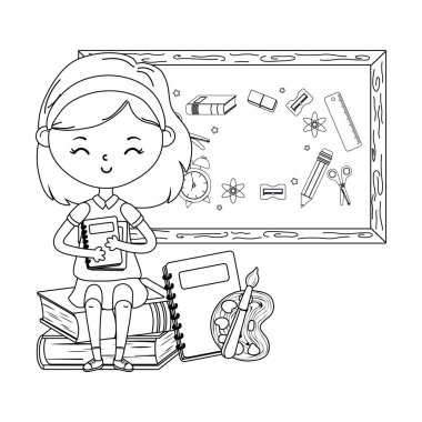 Okul ve karatahta tasarımlı kız.