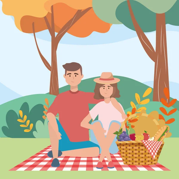 Paar Frau und Mann beim Picknick — Stockvektor