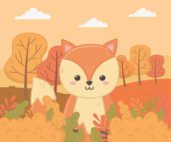 Cute animal autumn season flat design — Stock Vector