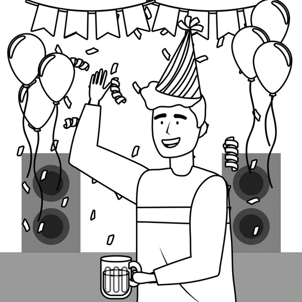 Man cartoon with party hat design — Stock Vector