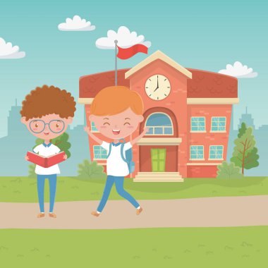 School building and boys design