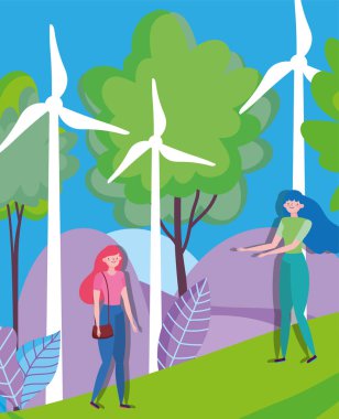 women with windmills renewable energy ecology