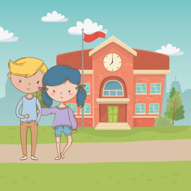 Genç çocuk ve kız karikatür tasarım