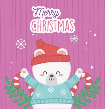 Şapkalı ve kazaklı şirin kutup ayısı Mutlu Noeller