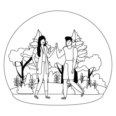 Bir çift kadın ve erkek çizgi film tasarımı vektör çizimi