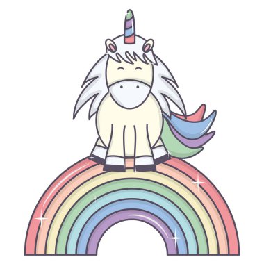 sevimli çok güzel Unicorn ve gökkuşağı