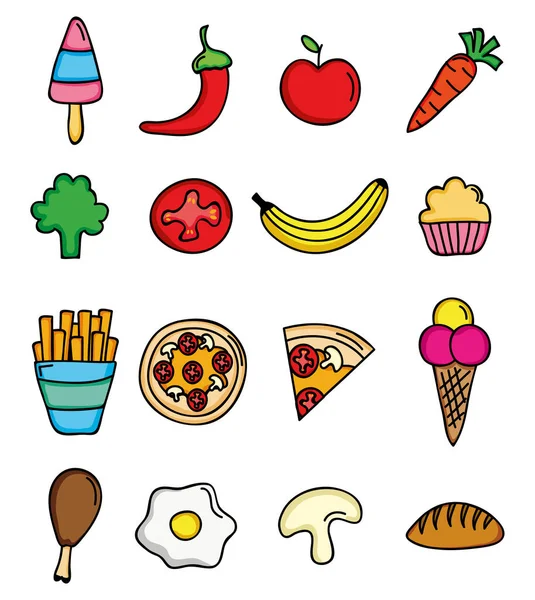 Delicious food menu set icons - Stok Vektor