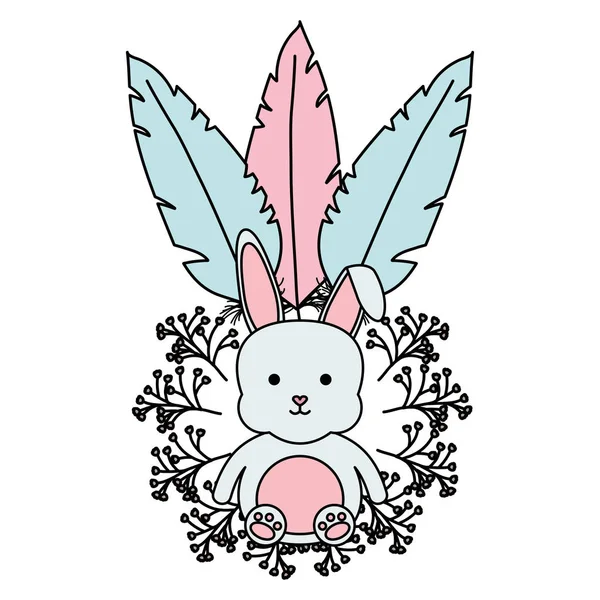 Милый кролик с цветами и кормушками — стоковый вектор