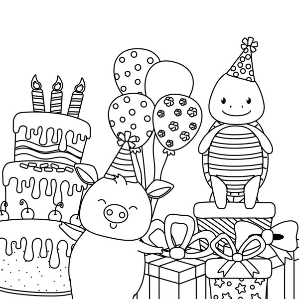 Animal Cartoon med Grattis på födelsedagen ikon design — Stock vektor