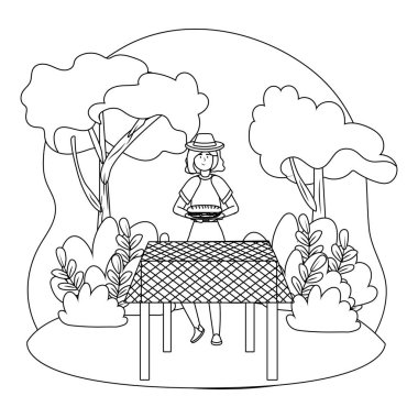 Kadın karikatür sahip piknik tasarım