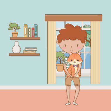 Kedi karikatür tasarımı ile çocuk