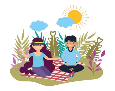 Çift kadın ve adam piknik tasarımı
