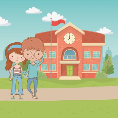 Genç çocuk ve kız karikatür tasarım