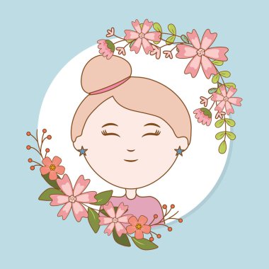girl flowers label decoration cartoon