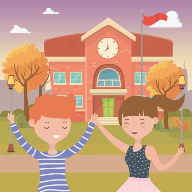 Genç çocuk ve kız karikatür tasarım