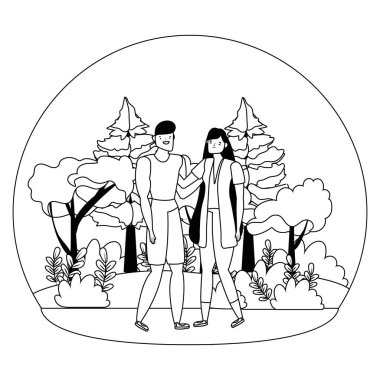 Bir çift kadın ve erkek çizgi film tasarımı vektör çizimi