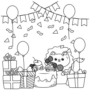 Doğum günü pastası tasarımlı Kawaii aslanı.