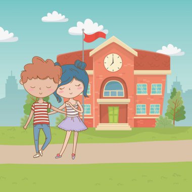 Genç çocuk ve kız karikatür tasarım