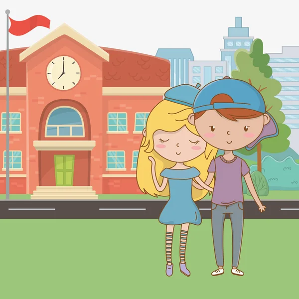 Genç çocuk ve kız karikatür tasarım