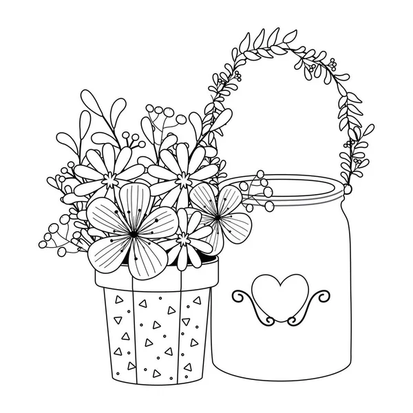 Fiori e foglie all'interno di pot design vettoriale — Vettoriale Stock