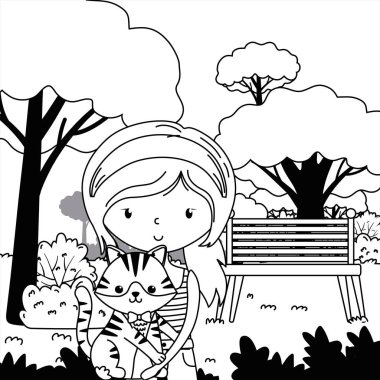 Kedi karikatür tasarımı ile kız