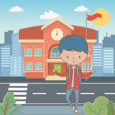 Genç çocuk karikatür tasarım vector Illustrator