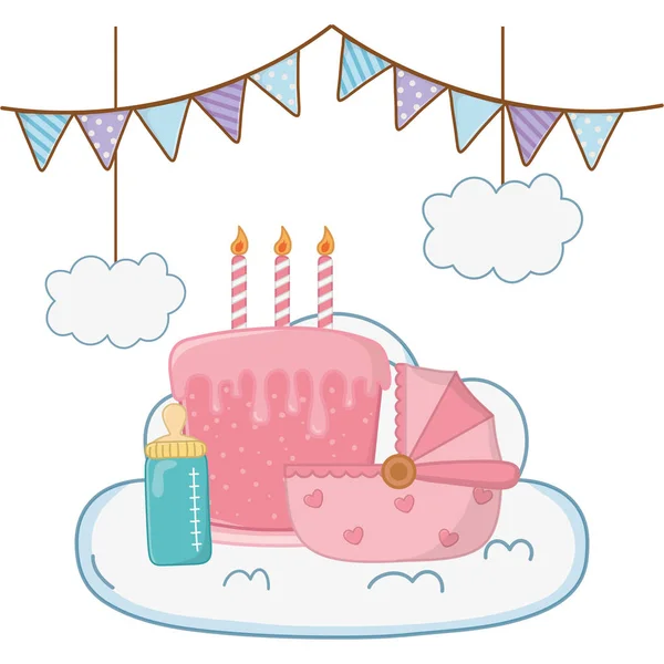 Berceau avec illustration vectorielle du gâteau d'anniversaire — Image vectorielle
