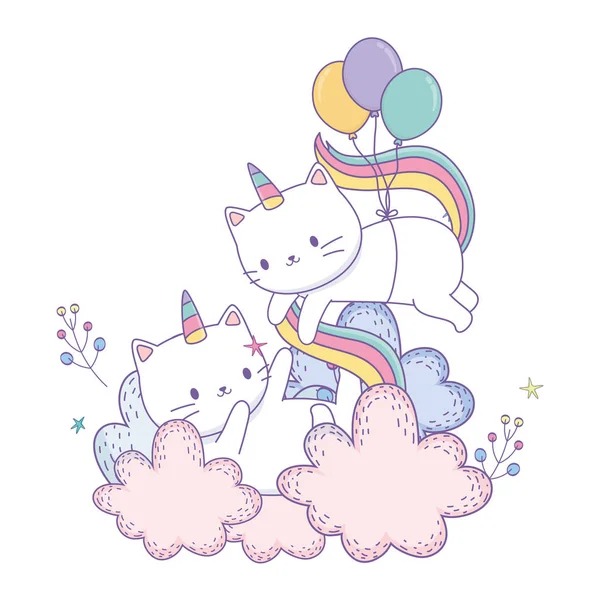 Unicorn cat cartoon couple vector design — ストックベクタ