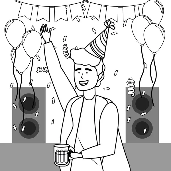 Mann Karikatur mit Party-Hut-Design — Stockvektor