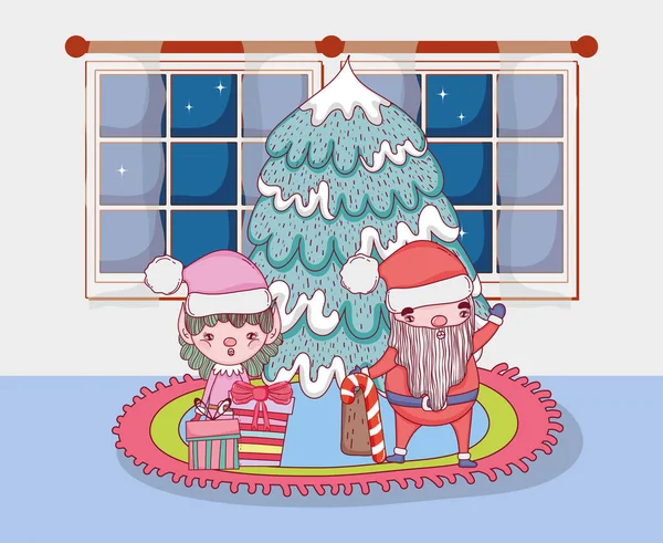Різдвяний Санта Клаус з помічником в будинку — стоковий вектор