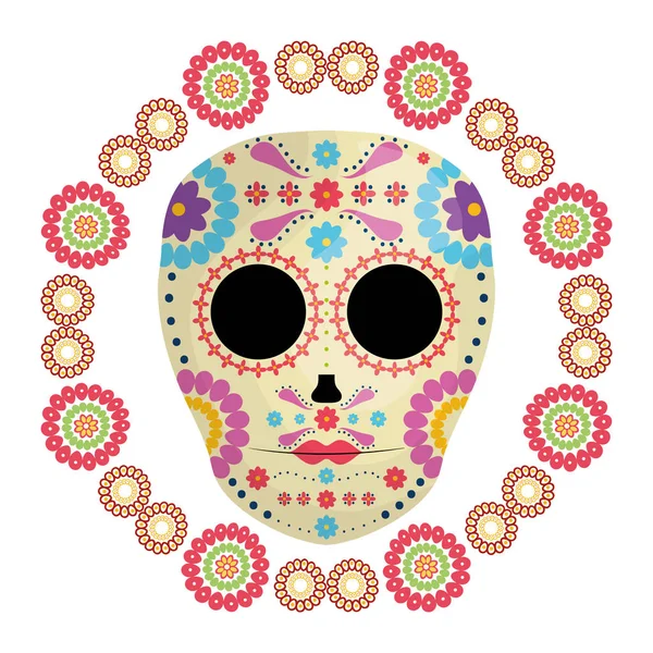 Máscara de muerte de cráneo mexicano con flores — Vector de stock