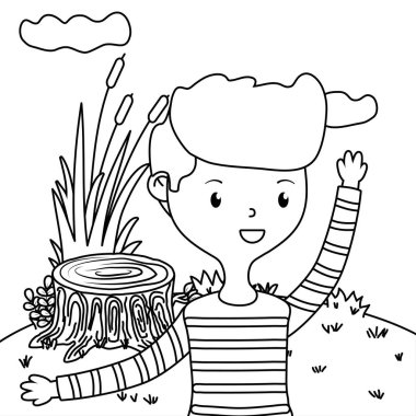 Genç çocuk karikatür tasarım vector Illustrator