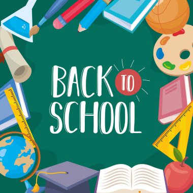 pencils with books and art palette with cap graduation background